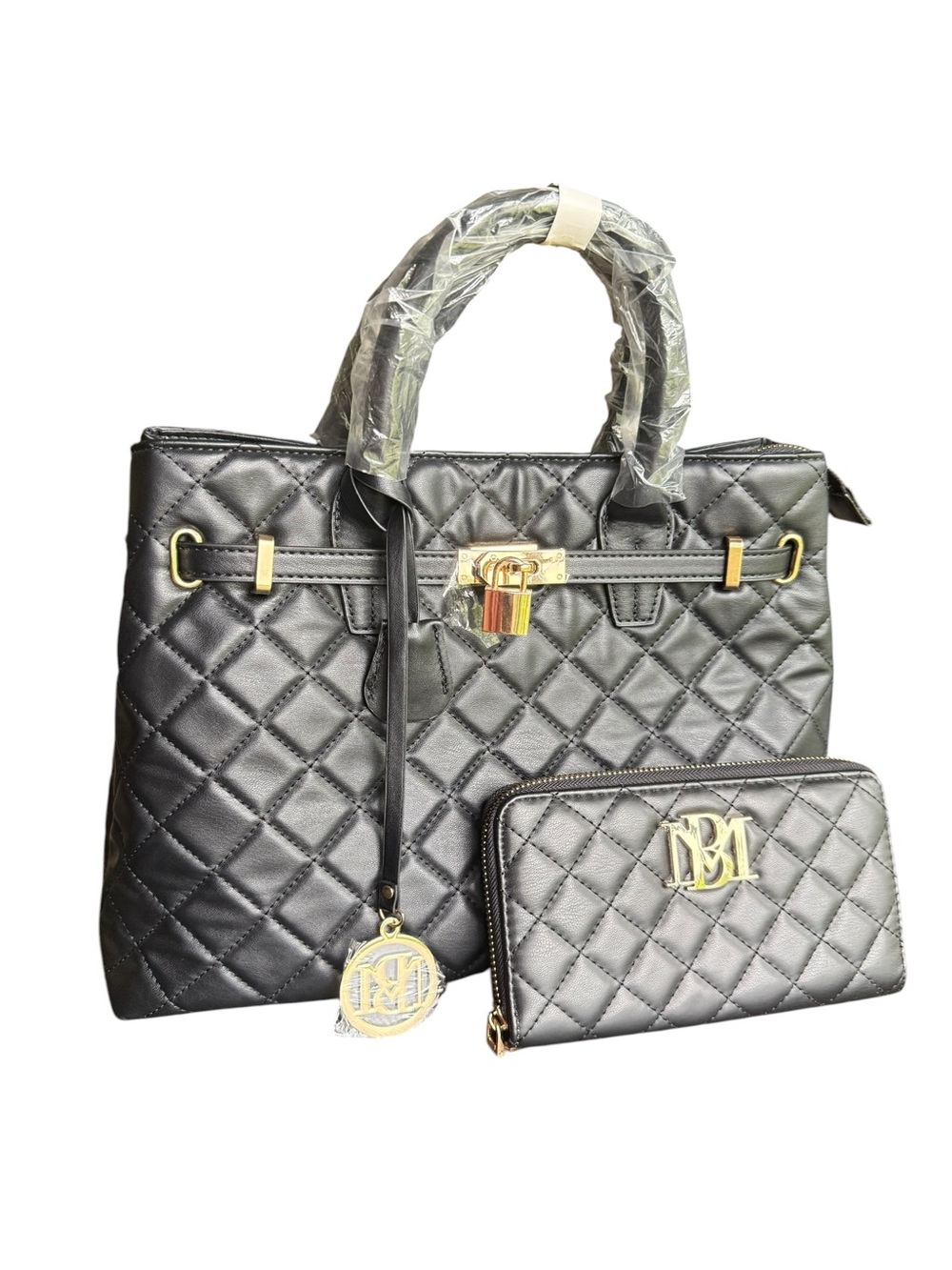 Badgley Mischka Black Quilted Tote & Wallet NWT